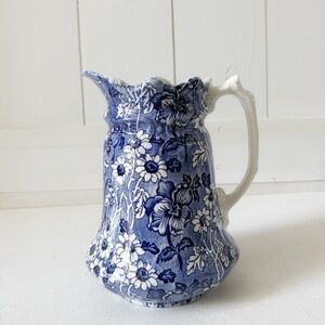 Antique J. Kent Fenton Louis 14th Blue White Floral Ceramic Pitcher England